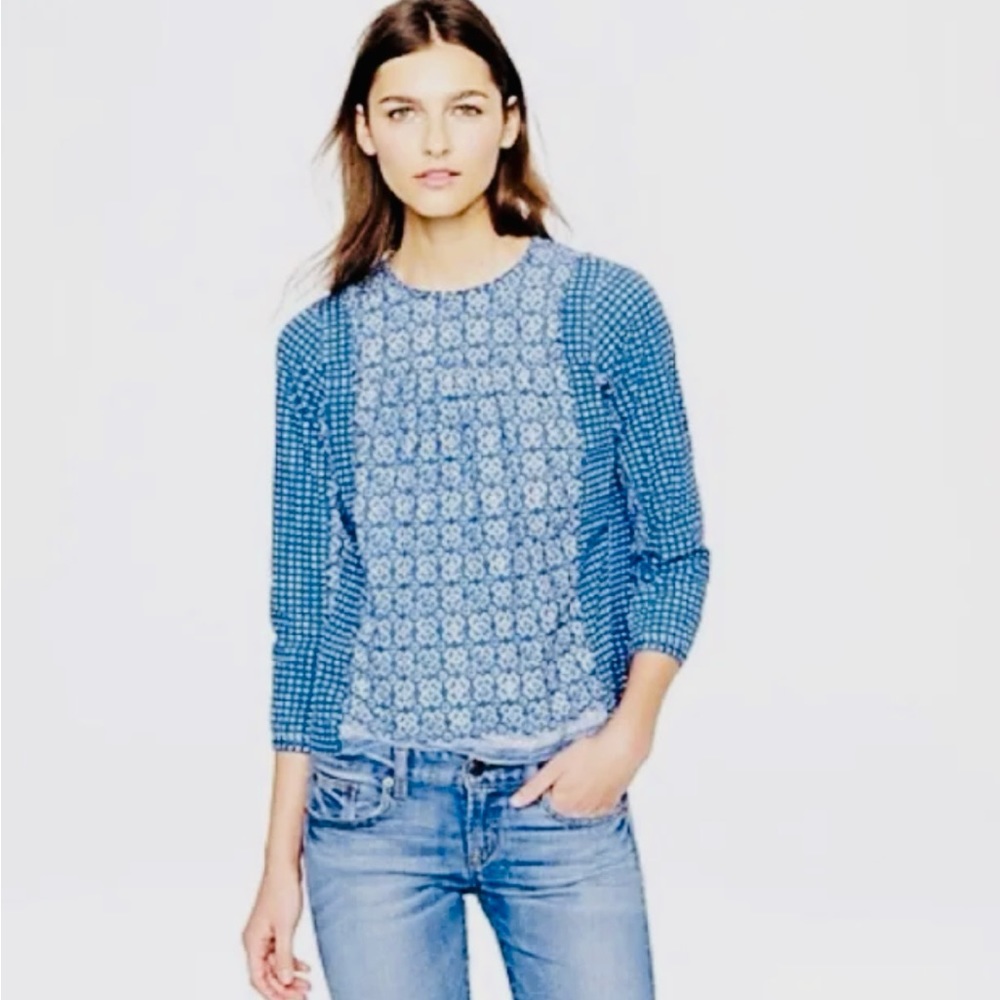 J Crew women’s blue denim Prairie tunic top shirt